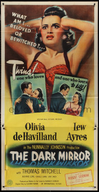 1p0775 DARK MIRROR 3sh 1946 Lew Ayres loves one twin Olivia De Havilland and hates the other!