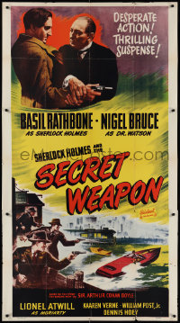 1p0837 SHERLOCK HOLMES & THE SECRET WEAPON 3sh R1948 Basil Rathbone, Atwill as Moriarty, very rare!