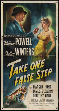 1p0844 TAKE ONE FALSE STEP 3sh 1949 full-length art of William Powell & sexy Shelley Winters, rare!