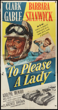 1p0849 TO PLEASE A LADY 3sh 1950 great art of race car driver Clark Gable & sexy Barbara Stanwyck!