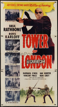 1p0850 TOWER OF LONDON 3sh R1948 Basil Rathbone, executioner Boris Karloff, Realart, ultra rare!