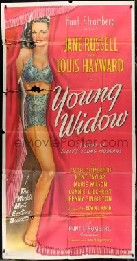 1p0855 YOUNG WIDOW 3sh 1946 full-length art of world's most exciting sexy brunette Jane Russell!