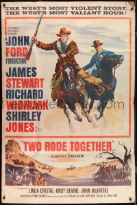 1p0675 TWO RODE TOGETHER 40x60 1961 John Ford, art of James Stewart & Richard Widmark on horses!