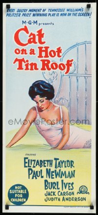 1p1379 CAT ON A HOT TIN ROOF Aust daybill R1966 art of Elizabeth Taylor as Maggie the Cat!