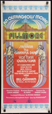 1p1388 FILLMORE Aust daybill 1972 Grateful Dead, Santana, rock & roll concert, cool Byrd art!