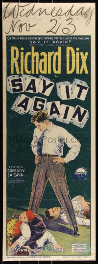 1p0066 SAY IT AGAIN long Aust daybill 1926 Dix over knocked out men by Richardson Studio, rare!