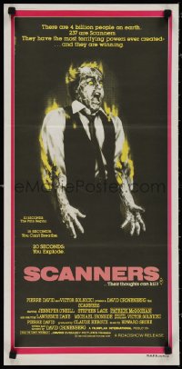 1p1424 SCANNERS Aust daybill 1981 David Cronenberg, in 20 seconds your head explodes, sci-fi art!