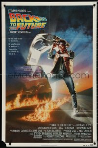 1p1454 BACK TO THE FUTURE NSS style 1sh 1985 art of Michael J. Fox & Delorean by Drew Struzan!