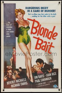 1p1466 BLONDE BAIT 1sh R1950s full-length sexy smoking bad girl Beverly Michaels is a silken trap!