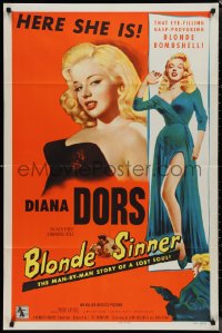 1p1467 BLONDE SINNER 1sh 1956 here is sexy eye-filling gasp-provoking blonde bombshell Diana Dors!