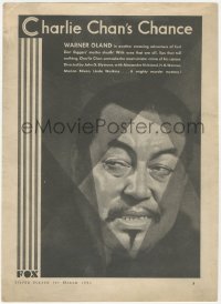 1p1029 CHARLIE CHAN'S CHANCE magazine page 1932 super close up of Asian detective Warner Oland!