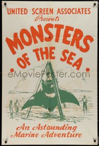 1p1488 DEVIL MONSTER 1sh R1930s Monsters of the Sea, cool artwork of giant manta ray!