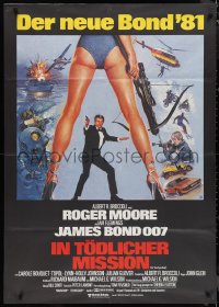 1p0185 FOR YOUR EYES ONLY German 33x47 1981 Roger Moore as James Bond 007, cool Brian Bysouth art!