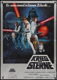 1p0186 STAR WARS German 33x47 1977 George Lucas classic sci-fi epic, great art by Tom Chantrell!