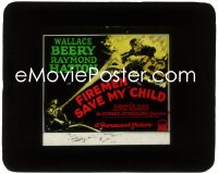 1p1720 FIREMEN, SAVE MY CHILD style A glass slide 1927 Raymond Hatton with hose spraying Wallace Beery!
