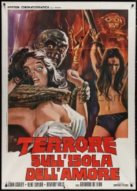 1p0717 BRIDES OF BLOOD Italian 1p 1972 completely different art of monster w/ topless woman, rare!