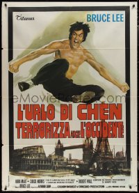 1p0371 RETURN OF THE DRAGON Italian 1p R1970s Bruce Lee classic, great artwork of Lee!