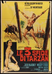 1p0739 TARZAN'S THREE CHALLENGES Italian 1p 1964 Edgar Rice Burroughs, Olivetti art of Jock Mahoney!