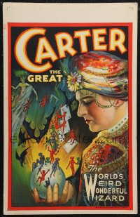 1p0244 CARTER THE GREAT 14x22 magic poster 1926 art of The World's Weird Wonderful Wizard, rare!
