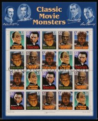 1p0895 CLASSIC MOVIE MONSTERS uncut stamp sheet 1996 Frankenstein, Dracula, Mummy, Wolf Man, Phantom