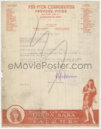 1p0874 SALOME booking letter 1918 with art of Theda Bara as the Biblical seductress!