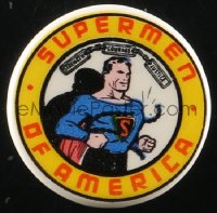 1p1783 SUPERMAN 1x1 pin-back button 1940s Supermen of America, Strength, Courage, Justice!