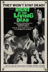 1p1581 NIGHT OF THE LIVING DEAD 1sh 1968 George Romero zombie classic, light green title design!