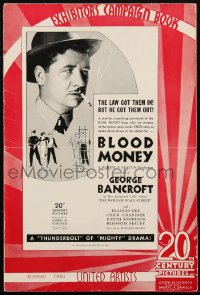 1p0541 BLOOD MONEY pressbook 1933 cop turned bail bondsman George Bancroft, pre-Code, ultra rare!