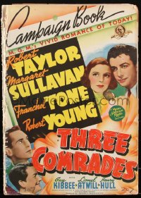 1p0631 THREE COMRADES pressbook 1938 Margaret Sullavan, Robert Taylor, Robert Young, ultra rare!