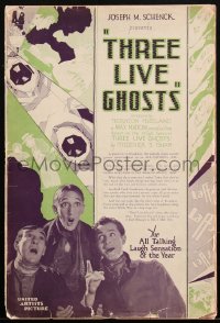 1p0632 THREE LIVE GHOSTS pressbook 1929 Hap Hadley cover art, Robert Montgomery, ultra rare!