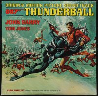 1p0654 THUNDERBALL 33 1/3 RPM soundtrack record 1965 McCarthy art of Connery as James Bond!
