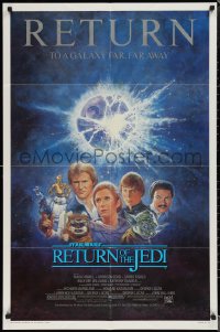 1p1600 RETURN OF THE JEDI studio style 1sh R1985 George Lucas classic, Mark Hamill, Ford, Tom Jung art!