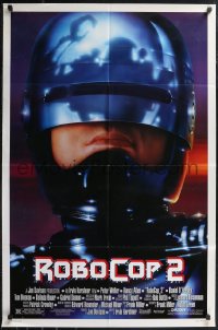 1p1604 ROBOCOP 2 1sh 1990 great close up of cyborg policeman Peter Weller, sci-fi sequel!