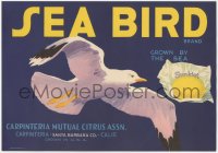 1p1154 SEA BIRD 9x13 crate label 1940s great art of seagull flying by Sunkist lemon!