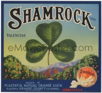 1p1155 SHAMROCK 10x11 crate label 1940s great art of clover with Sunkist orange!