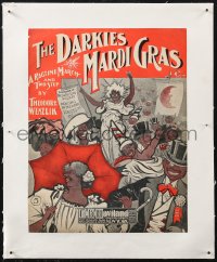 1p0227 DARKIES MARDI GRAS linen sheet music cover 1906 Myers art of African-American parade!