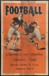 1p0265 FOOTBALL 14x22 special poster 1930s Claremore vs Grizzlies at Andrews Field, cool art!