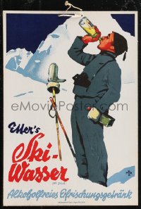 1p1027 SKI WASSER 9x13 German advertising poster 1950s Merz art of man drinking his ski water!