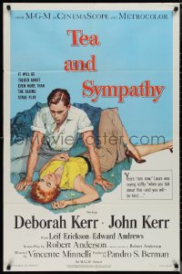 1p1627 TEA & SYMPATHY 1sh 1956 great artwork of Deborah Kerr & John Kerr by Gale, classic tagline!
