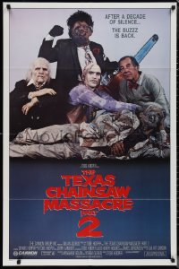 1p1631 TEXAS CHAINSAW MASSACRE PART 2 1sh 1986 Tobe Hooper horror sequel, cool family portrait!