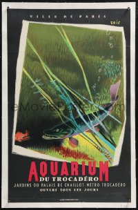 1p0195 AQUARIUM DU TROCADERO linen 12x19 French travel poster 1950s Eric art of fish & predator!