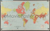 1p1093 WAR MAP 26x42 WWII war poster 1942 Rand McNally world-wide edition, shows military bases!