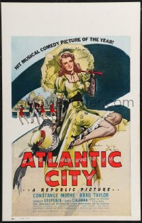 1p0418 ATLANTIC CITY WC 1944 sexy art of Constance Moore with bonnett & umbrella by Schaeffer!
