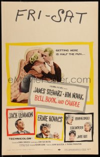 1p0421 BELL, BOOK & CANDLE WC 1958 James Stewart kissing witch Kim Novak, Jack Lemmon, Kovacs, rare!