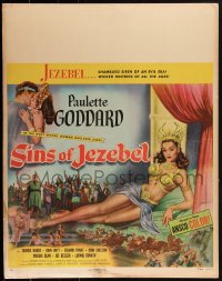 1p0031 SINS OF JEZEBEL jumbo WC 1953 sexy Paulette Goddard as most wicked Biblical woman, very rare!