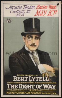 1p0496 RIGHT OF WAY WC 1920 stone litho art of Bert Lytell with top hat & monocle, ultra rare!