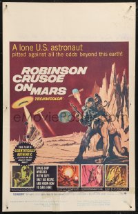 1p0498 ROBINSON CRUSOE ON MARS WC 1964 sci-fi art of Paul Mantee & his man Friday Victor Lundin!