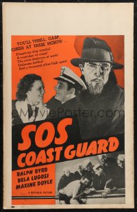 1p0510 SOS COAST GUARD WC 1942 cool art of mad scientist Bela Lugosi + photos of Ralph Byrd!