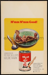 1p0520 THERE'S A GIRL IN MY SOUP WC 1971 Peter Sellers & Goldie Hawn, great Campbells soup can art!