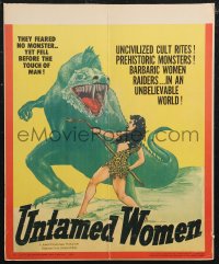 1p0525 UNTAMED WOMEN WC 1952 great wacky artwork of dinosaur attacking sexy savage cavewoman, rare!